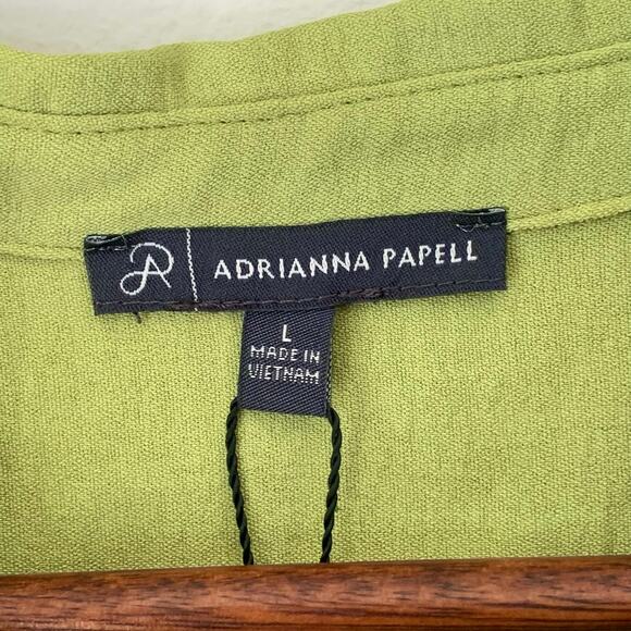NWT Adriana Papell Blouse Button Down Tie Waist Large Short Sleeve Collar Green - Picture 3 of 9